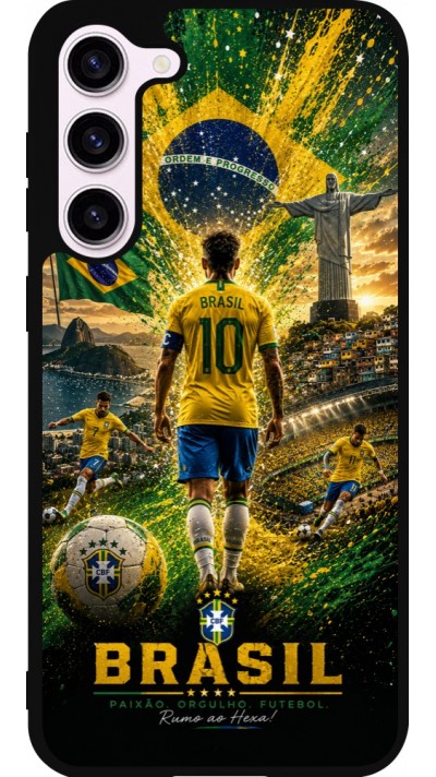 Coque Samsung Galaxy S23+ - Silicone rigide noir Football Brésil splash 2026