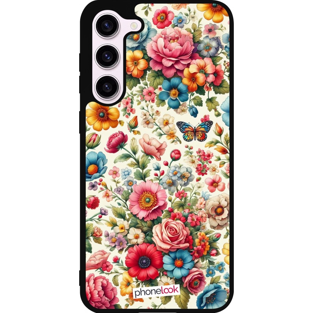 Coque Samsung Galaxy S23+ - Silicone rigide noir Spring 25 printemps fleuri