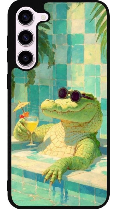 Coque Samsung Galaxy S23+ - Silicone rigide noir Crocodile in the swimming pool Summer 2026