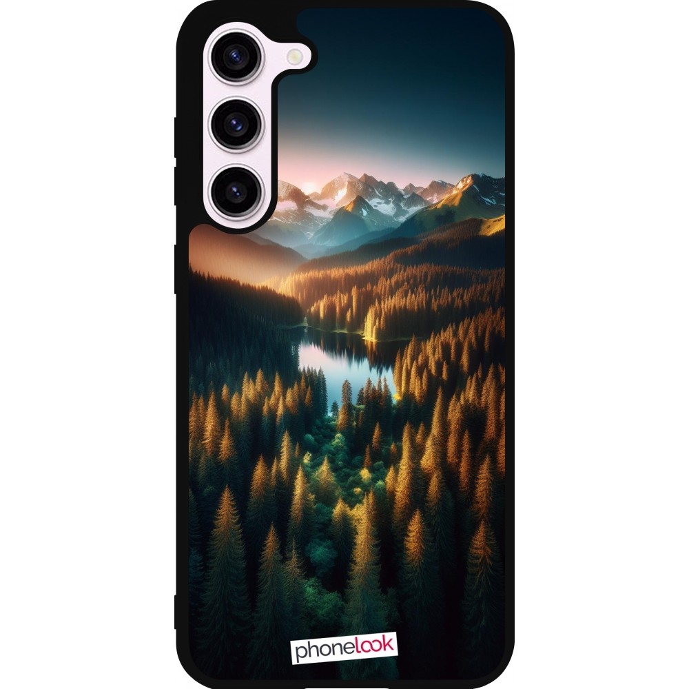 Samsung Galaxy S23+ Case Hülle - Silikon schwarz Sonnenuntergang Waldsee