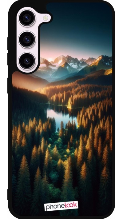 Samsung Galaxy S23+ Case Hülle - Silikon schwarz Sonnenuntergang Waldsee