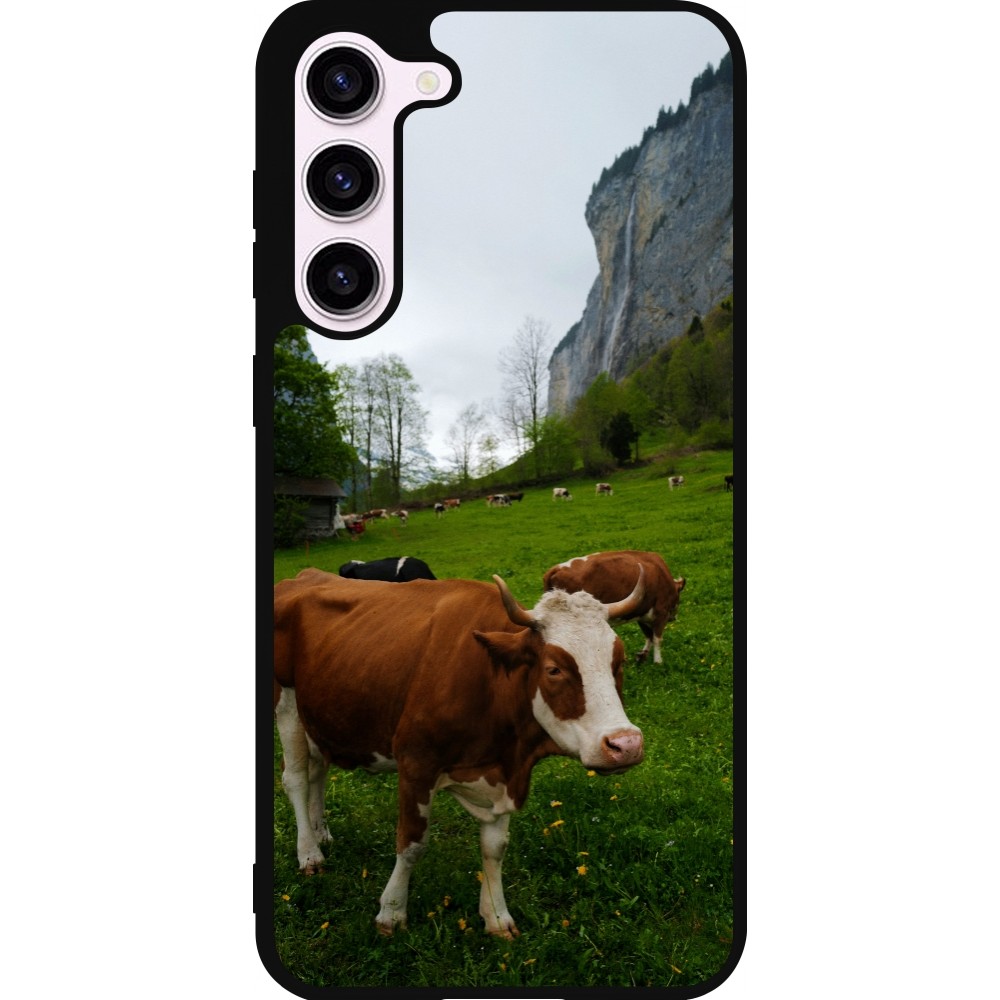 Coque Samsung Galaxy S23+ - Silicone rigide noir Fête Nationale Suisse Vaches