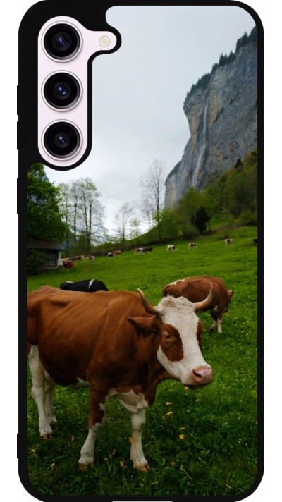 Coque Samsung Galaxy S23+ - Silicone rigide noir Fête Nationale Suisse Vaches