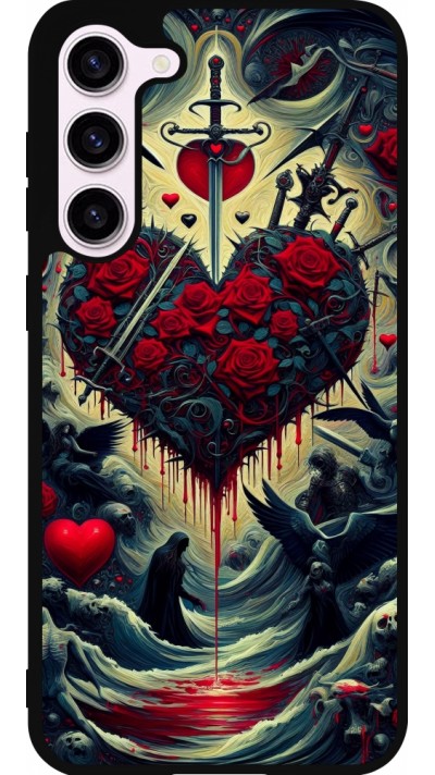 Coque Samsung Galaxy S23+ - Silicone rigide noir Dark Love Coeur Sang