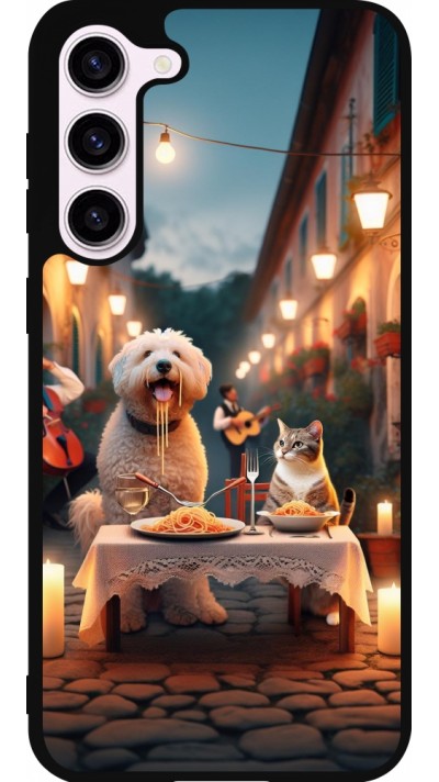 Samsung Galaxy S23+ Case Hülle - Silikon schwarz Valentin 2024 Hund & Katze Kerzenlicht