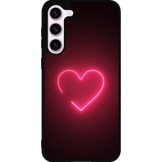 Coque Samsung Galaxy S23+ - Silicone rigide noir Valentine 2023 single neon heart