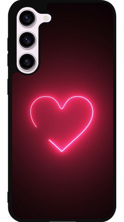 Coque Samsung Galaxy S23+ - Silicone rigide noir Valentine 2023 single neon heart