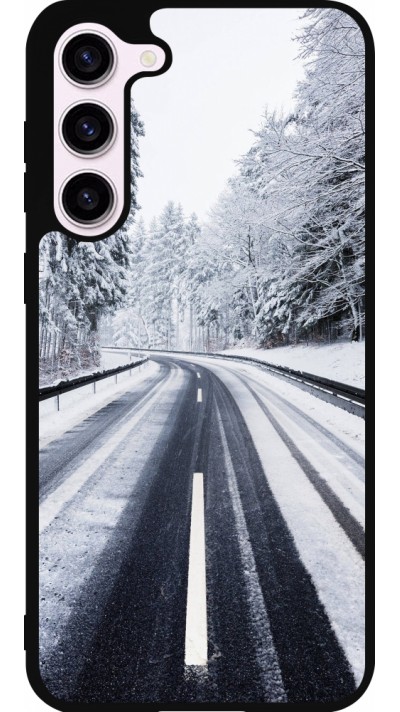 Coque Samsung Galaxy S23+ - Silicone rigide noir Winter 22 Snowy Road
