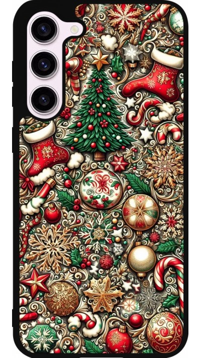 Coque Samsung Galaxy S23+ - Silicone rigide noir Noël 2023 micro pattern
