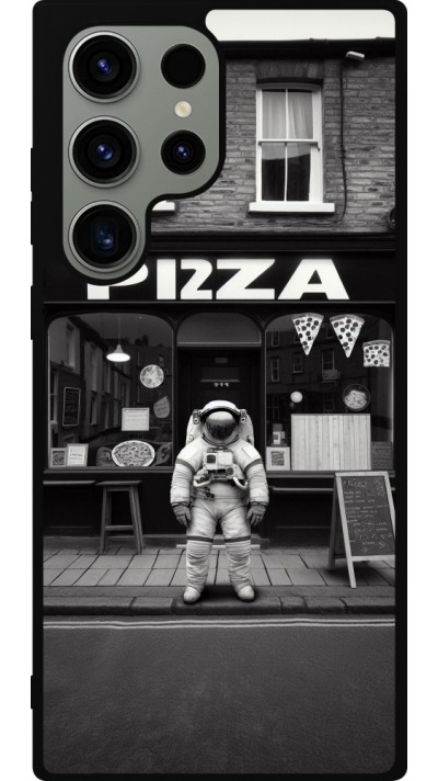 Samsung Galaxy S23 Ultra Case Hülle - Silikon schwarz Astronaut vor einer Pizzeria
