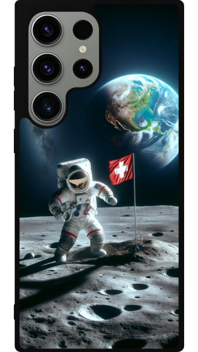 Samsung Galaxy S23 Ultra Case Hülle - Silikon schwarz Astro Schweiz auf dem Mond