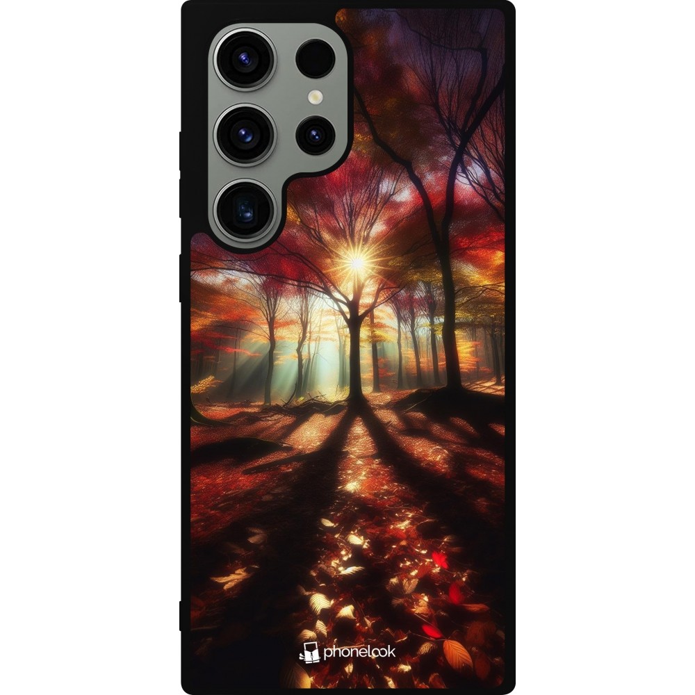 Samsung Galaxy S23 Ultra Case Hülle - Silikon schwarz Herbstlicher goldener Glanz