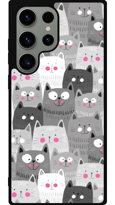 Coque Samsung Galaxy S23 Ultra - Silicone rigide noir Chats gris troupeau