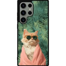Coque Samsung Galaxy S23 Ultra - Silicone rigide noir Cat Summer Palms