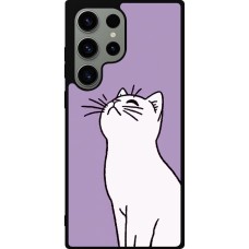 Coque Samsung Galaxy S23 Ultra - Silicone rigide noir Chat sur fond violet