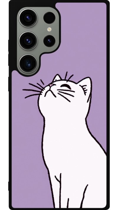 Coque Samsung Galaxy S23 Ultra - Silicone rigide noir Chat sur fond violet