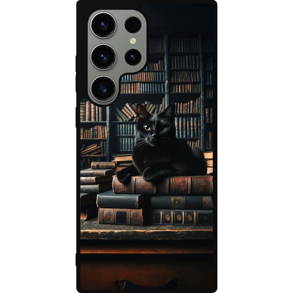 Samsung Galaxy S23 Ultra Case Hülle - Silikon schwarz Katze Bücher dunkel