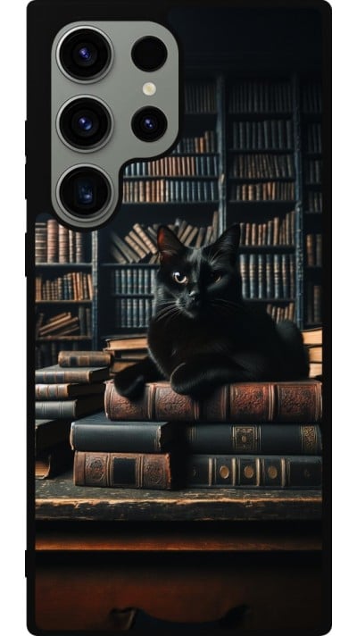 Samsung Galaxy S23 Ultra Case Hülle - Silikon schwarz Katze Bücher dunkel