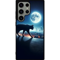 Coque Samsung Galaxy S23 Ultra - Silicone rigide noir Chat noir sous la pleine lune