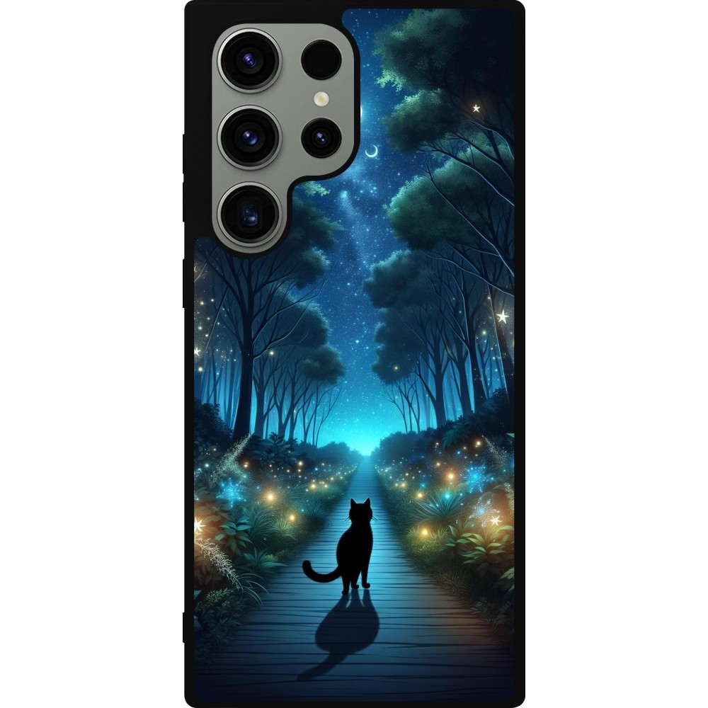 Samsung Galaxy S23 Ultra Case Hülle - Silikon schwarz Schwarze Katze Spaziergang