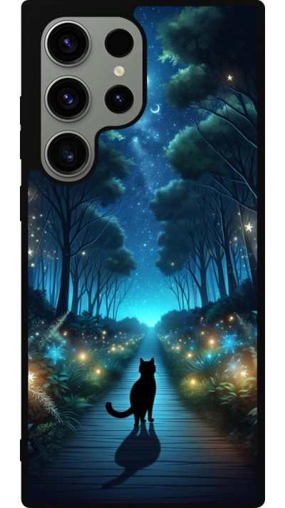 Coque Samsung Galaxy S23 Ultra - Silicone rigide noir Chat noir promenade