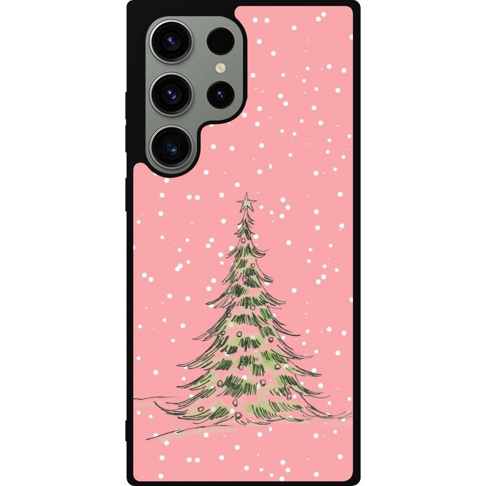Coque Samsung Galaxy S23 Ultra - Silicone rigide noir Christmas 25 Pink Tree