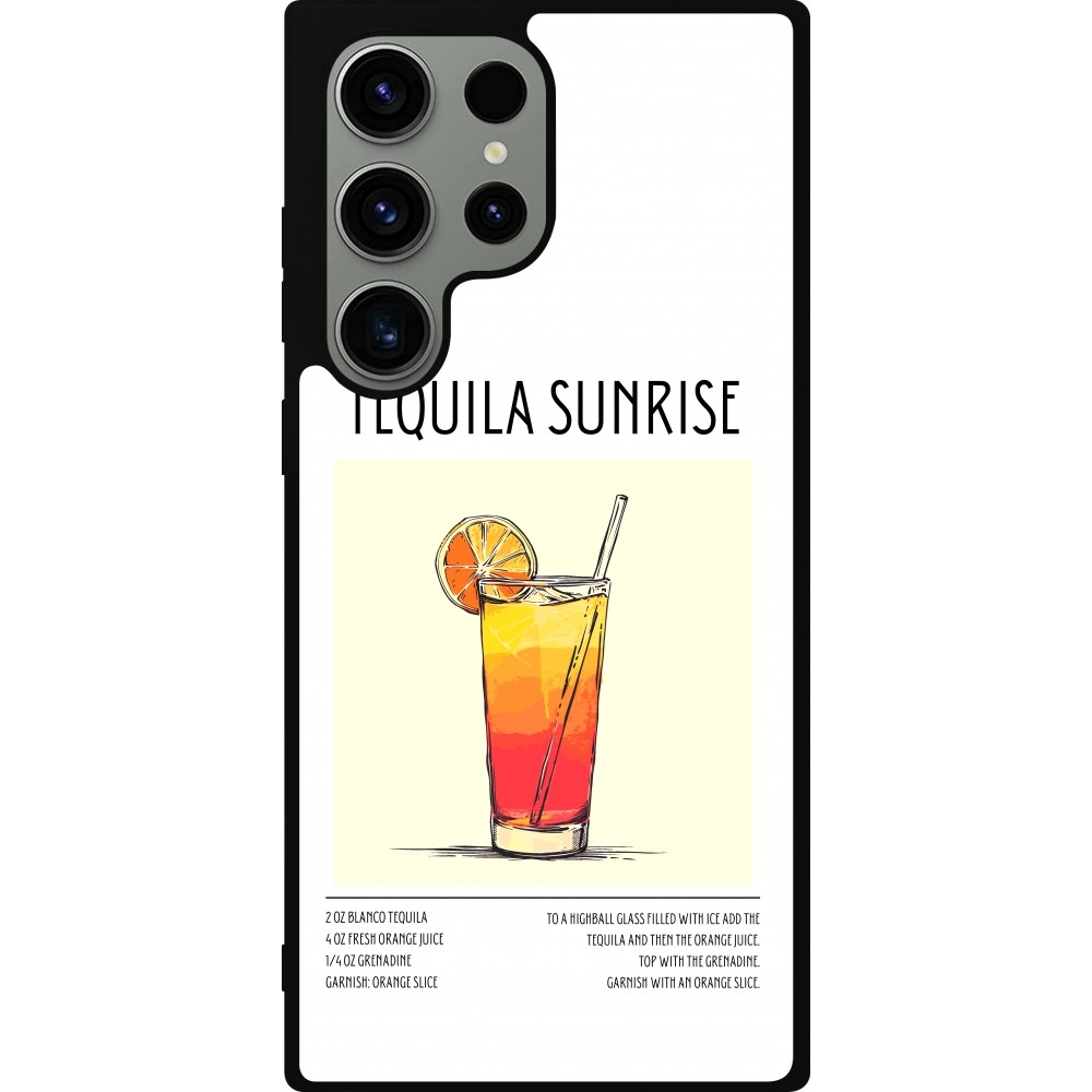 Coque Samsung Galaxy S23 Ultra - Silicone rigide noir Cocktail recette Tequila Sunrise