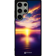 Coque Samsung Galaxy S23 Ultra - Silicone rigide noir Coucher soleil jaune violet