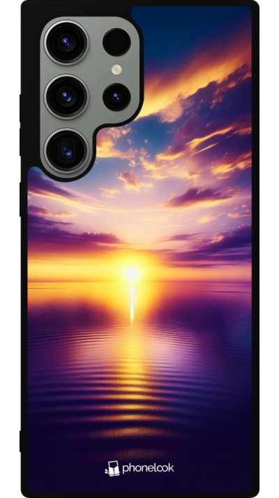 Coque Samsung Galaxy S23 Ultra - Silicone rigide noir Coucher soleil jaune violet