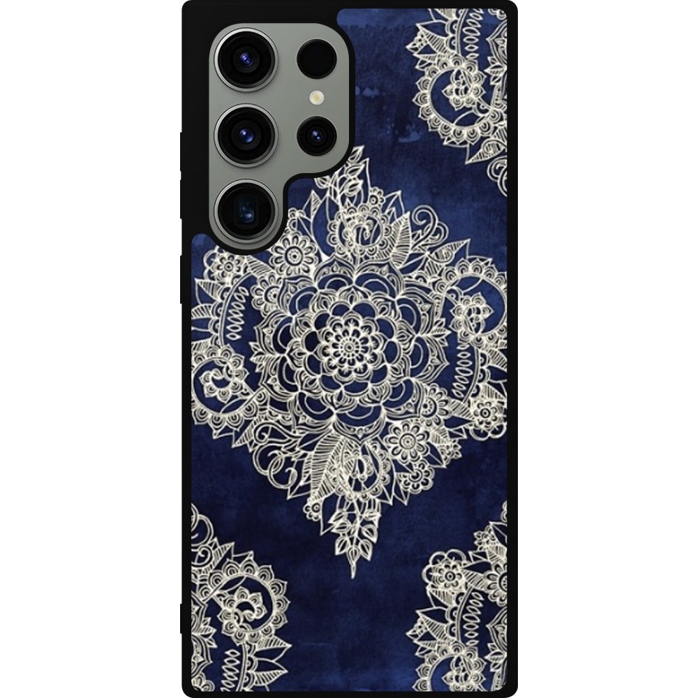 Coque Samsung Galaxy S23 Ultra - Silicone rigide noir Cream Flower Moroccan