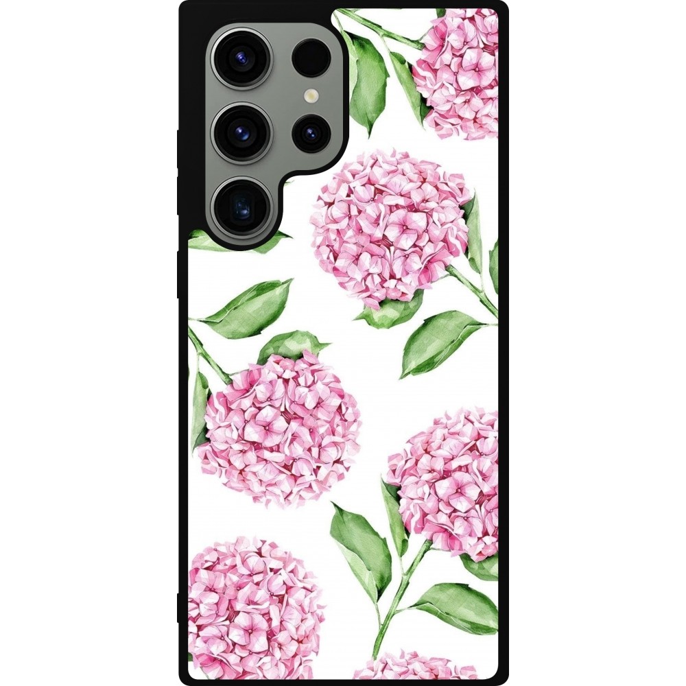 Samsung Galaxy S23 Ultra Case Hülle - Silikon schwarz Easter 2024 pink flowers