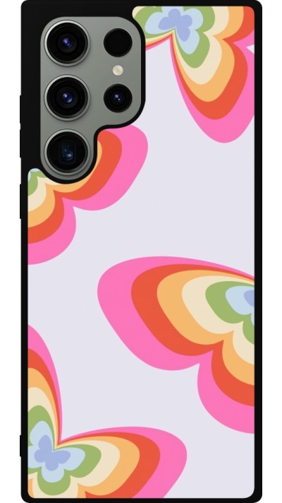 Samsung Galaxy S23 Ultra Case Hülle - Silikon schwarz Easter 2024 rainbow butterflies