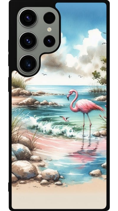 Samsung Galaxy S23 Ultra Case Hülle - Silikon schwarz Flamingo Aquarell