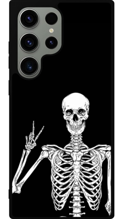 Coque Samsung Galaxy S23 Ultra - Silicone rigide noir Halloween 2023 peace skeleton