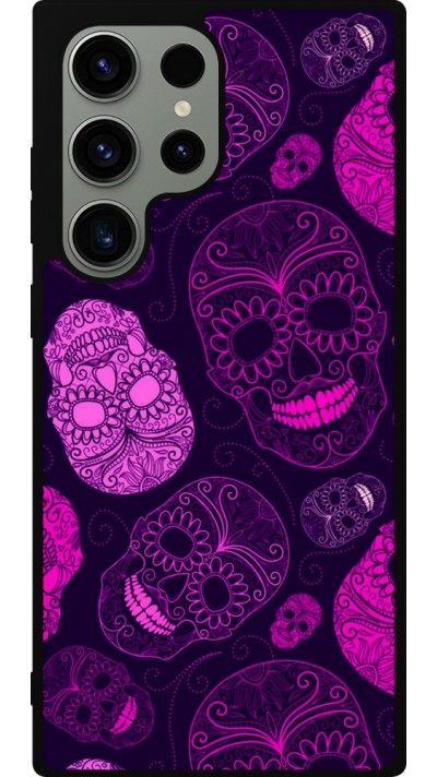 Samsung Galaxy S23 Ultra Case Hülle - Silikon schwarz Halloween 2023 pink skulls