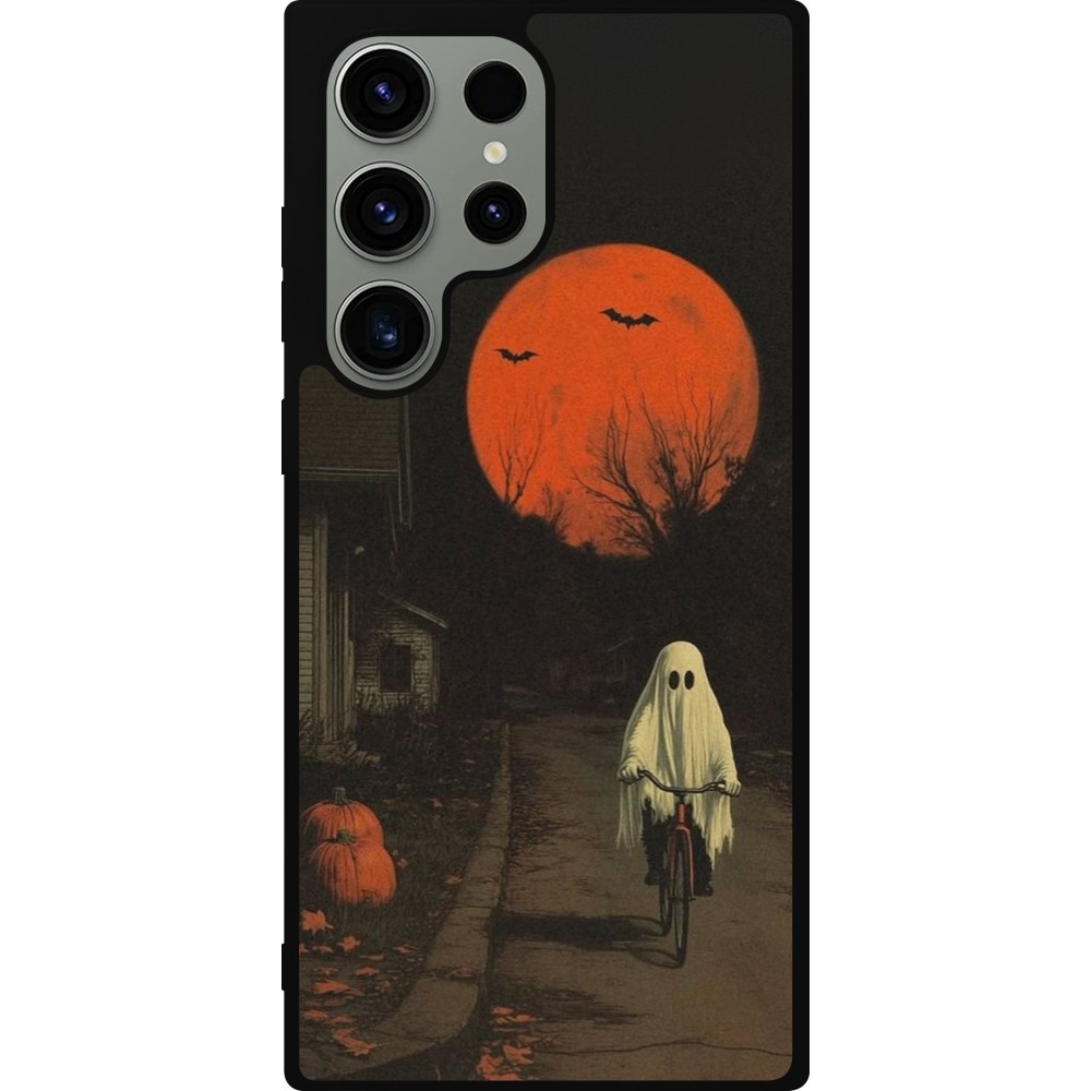 Samsung Galaxy S23 Ultra Case Hülle - Silikon schwarz Halloween 2025 Ghost on a bicycle