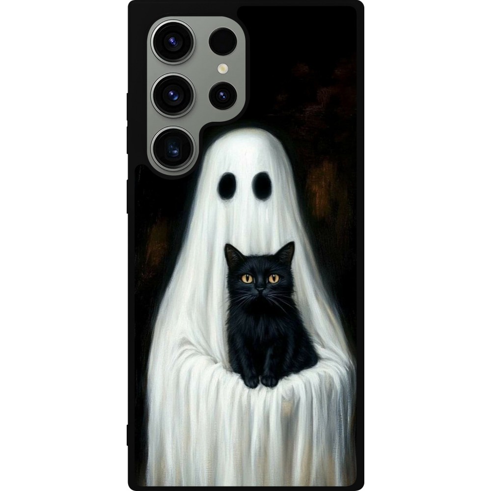 Samsung Galaxy S23 Ultra Case Hülle - Silikon schwarz Halloween 2025 Ghost with black cat