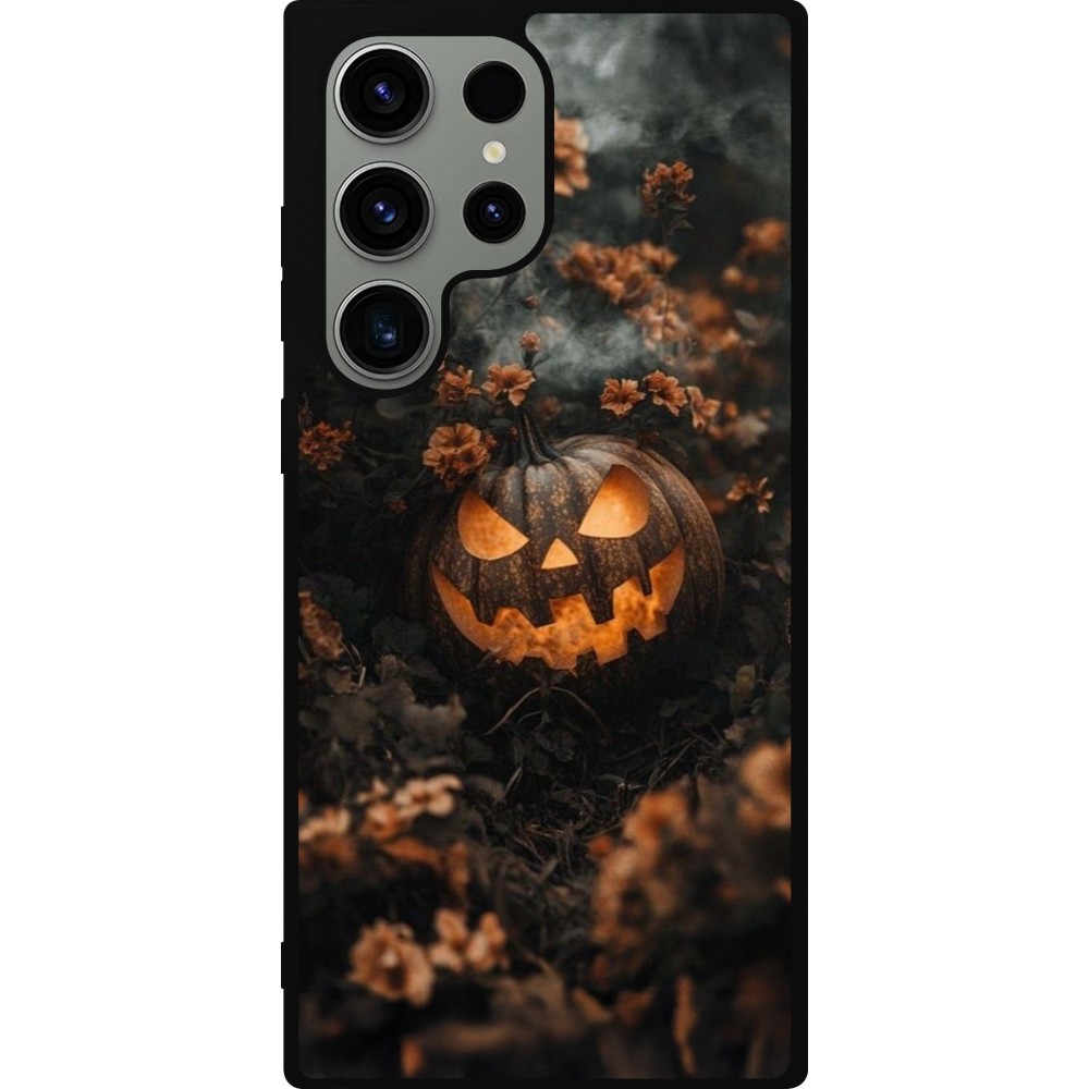 Coque Samsung Galaxy S23 Ultra - Silicone rigide noir Halloween 2025 Pumpkin with flowers
