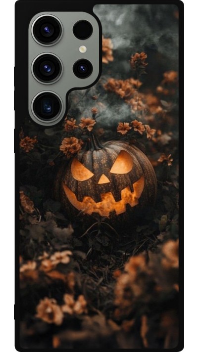Samsung Galaxy S23 Ultra Case Hülle - Silikon schwarz Halloween 2025 Pumpkin with flowers