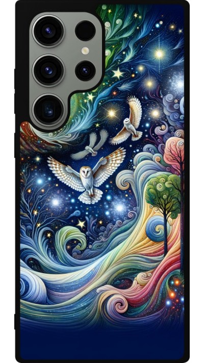 Coque Samsung Galaxy S23 Ultra - Silicone rigide noir hibou volant floral