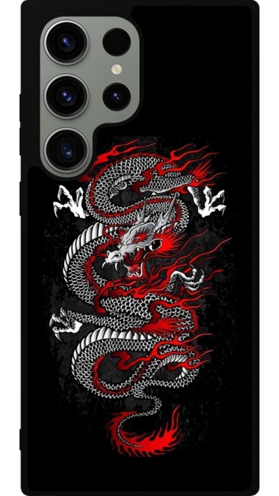 Coque Samsung Galaxy S23 Ultra - Silicone rigide noir Japanese style Dragon Tattoo Red Black