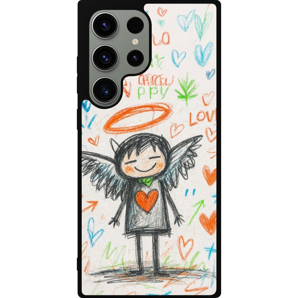 Coque Samsung Galaxy S23 Ultra - Silicone rigide noir Little Angel Sketch Love