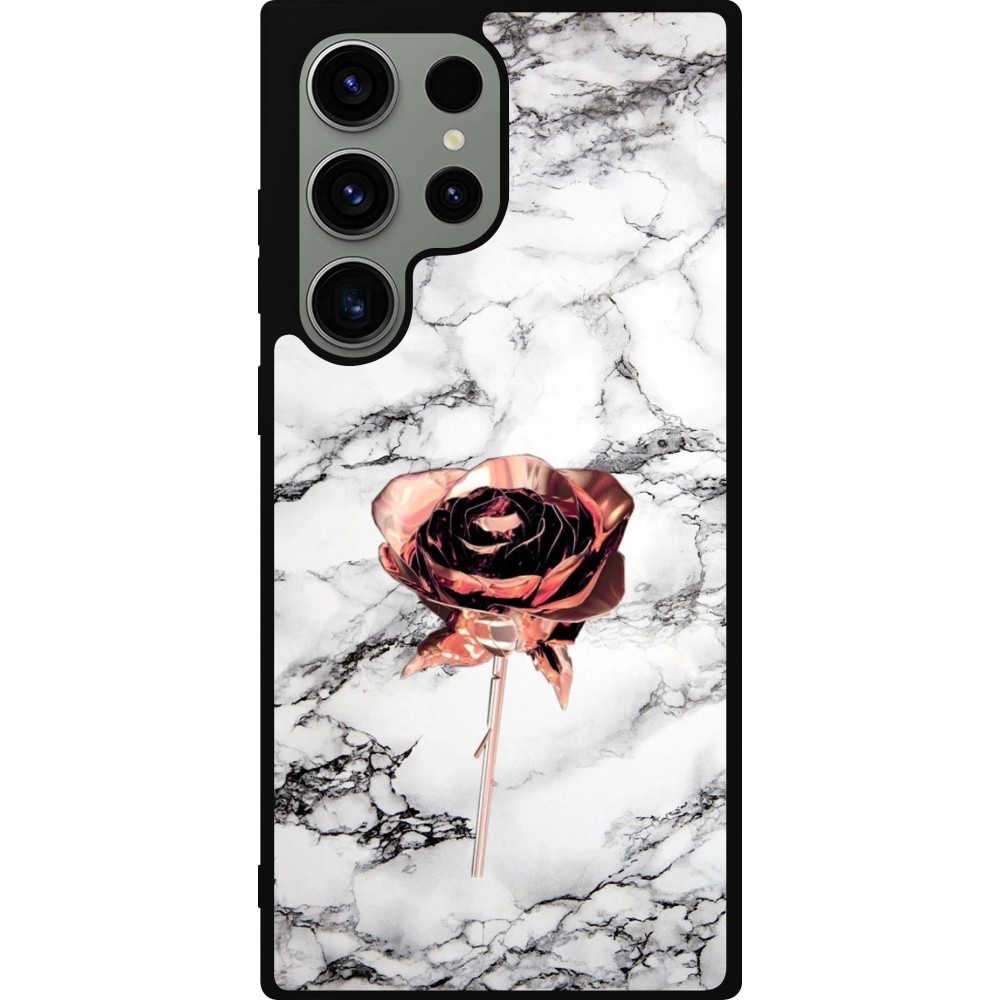 Samsung Galaxy S23 Ultra Case Hülle - Silikon schwarz Marble Rose Gold
