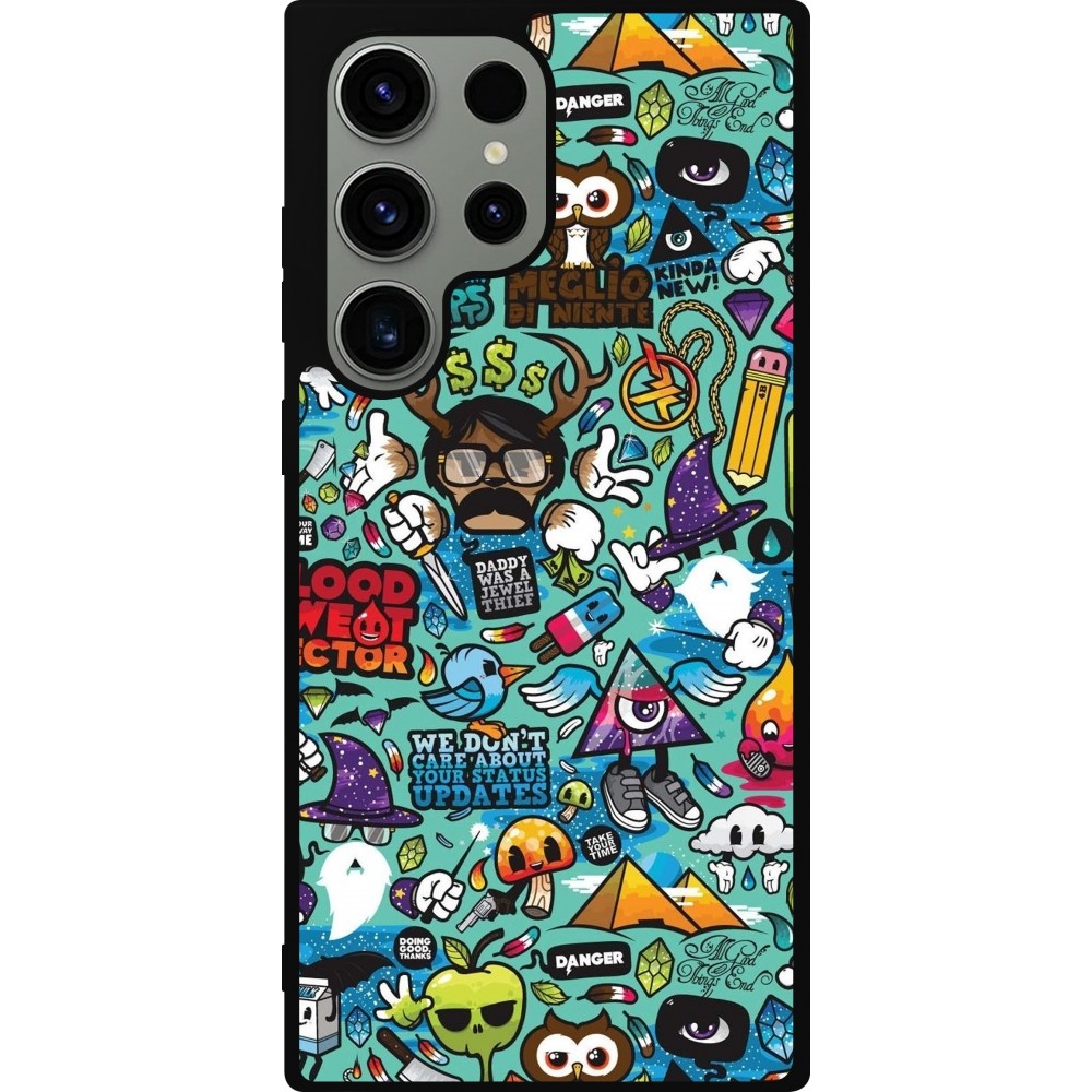 Coque Samsung Galaxy S23 Ultra - Silicone rigide noir Mixed Cartoons Turquoise