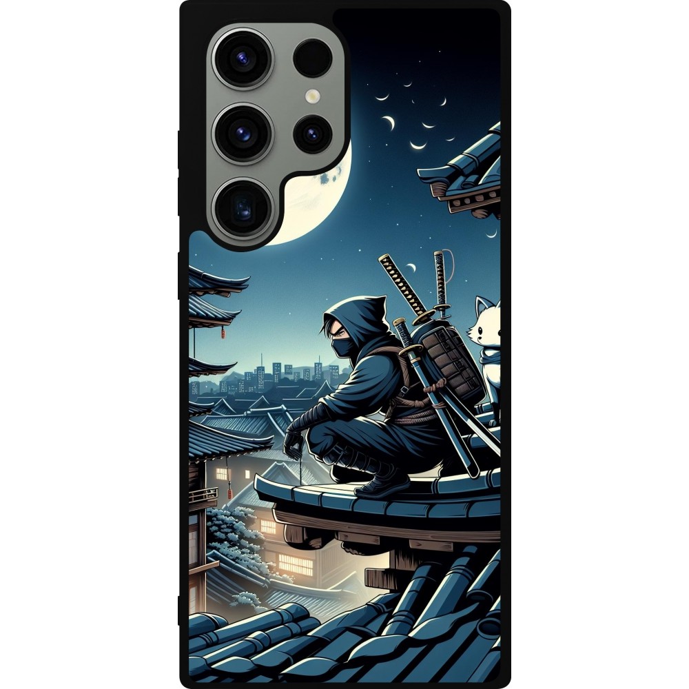 Samsung Galaxy S23 Ultra Case Hülle - Silikon schwarz Ninja unter dem Mond