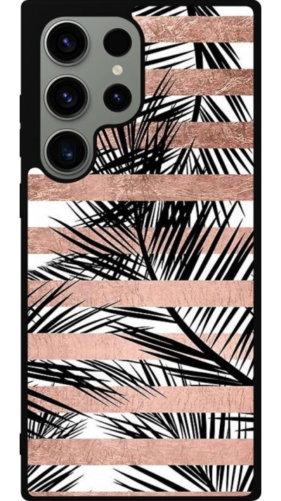 Samsung Galaxy S23 Ultra Case Hülle - Silikon schwarz Palm trees gold stripes