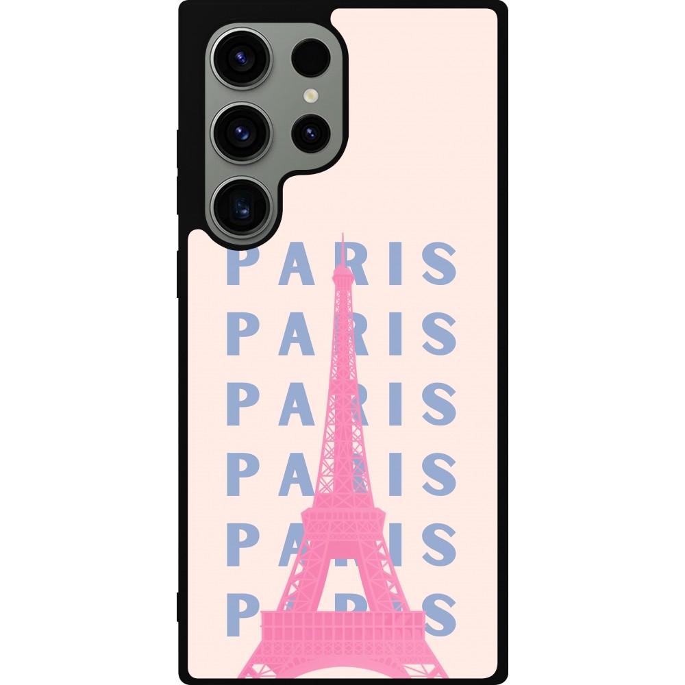 Coque Samsung Galaxy S23 Ultra - Silicone rigide noir Paris Pink Print