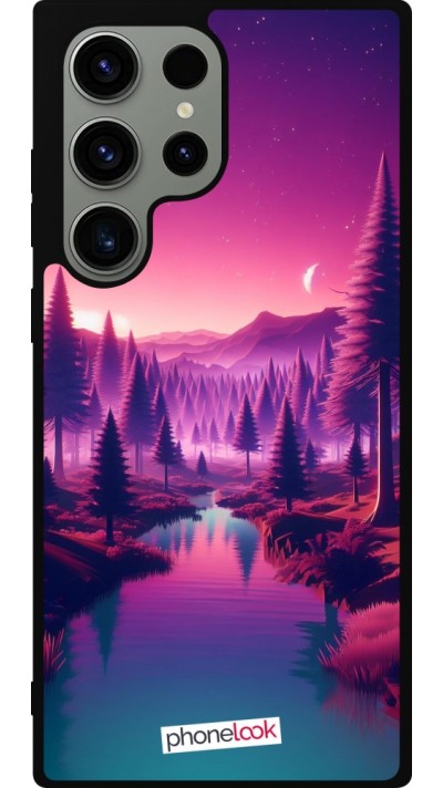 Coque Samsung Galaxy S23 Ultra - Silicone rigide noir Paysage Violet-Rose