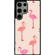Samsung Galaxy S23 Ultra Case Hülle - Silikon schwarz Pink Flamingos Pattern