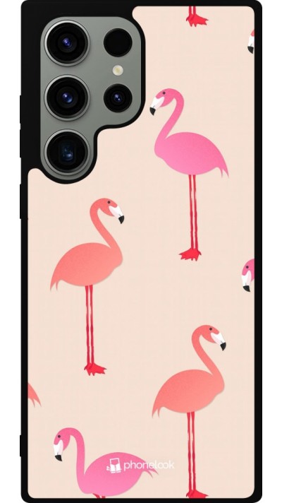 Samsung Galaxy S23 Ultra Case Hülle - Silikon schwarz Pink Flamingos Pattern